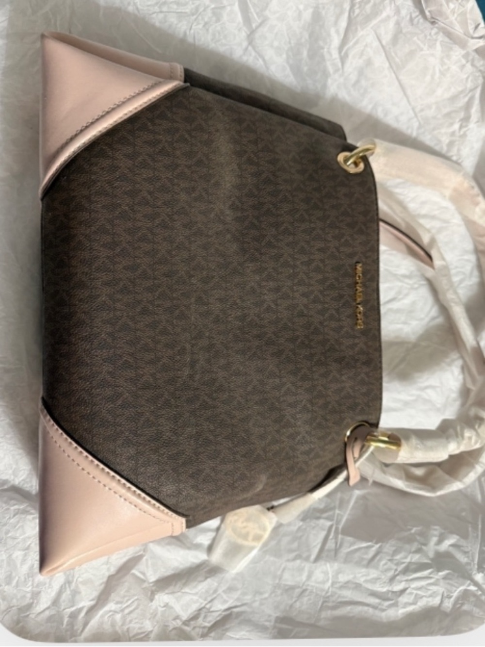 Michael Kors Brown & Pale Pink Shoulder Bag with Gold Hardware